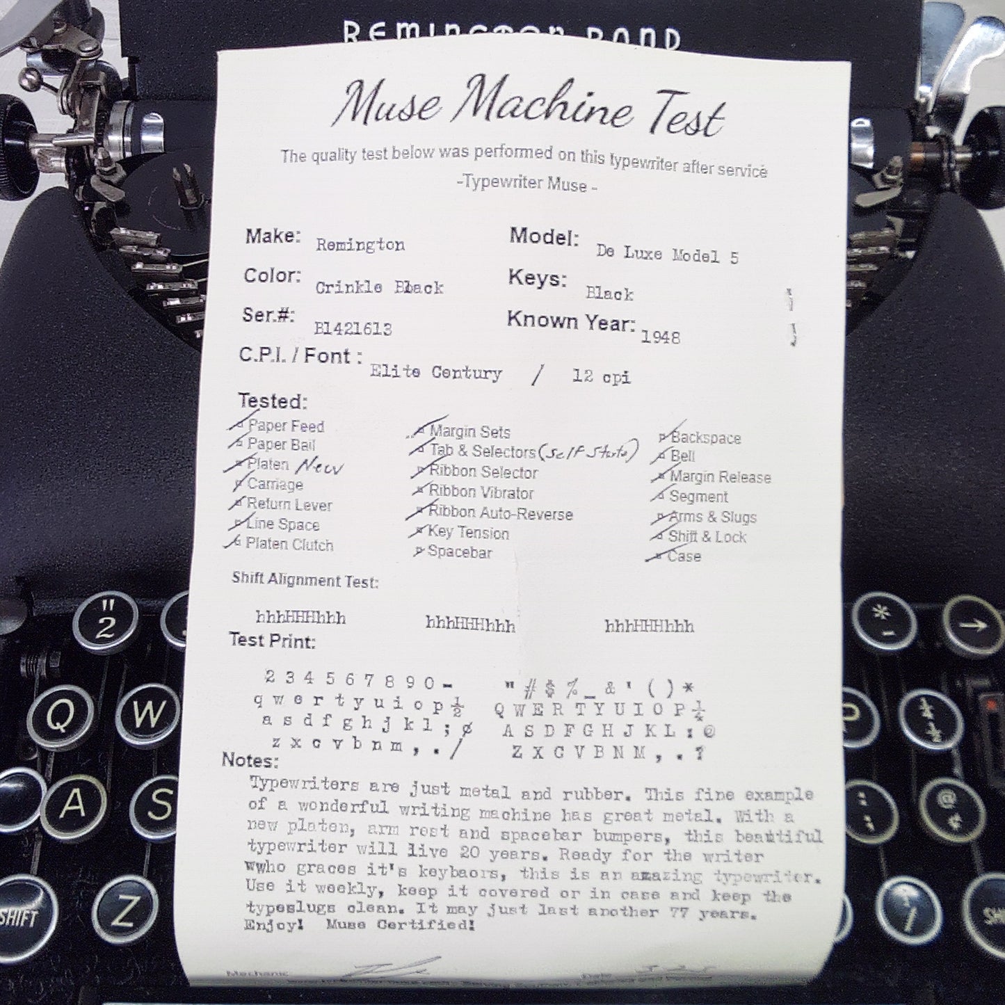 Remington De Luxe Model 5, 1948