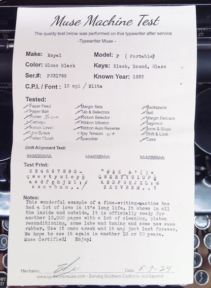 Typewriter - Royal P Portable 1933