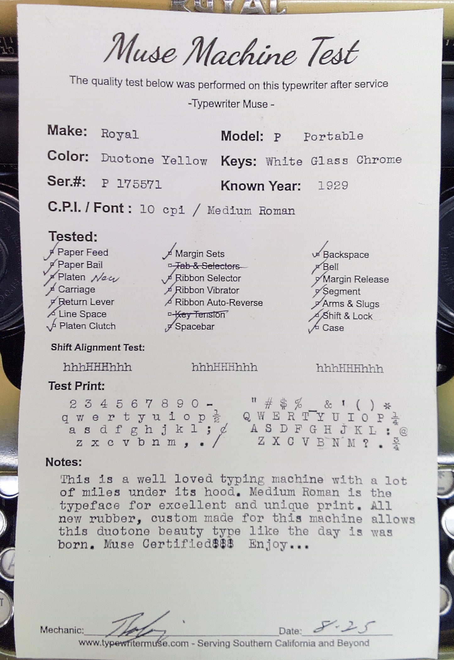 Royal Typewriter Model P Portable, 1929