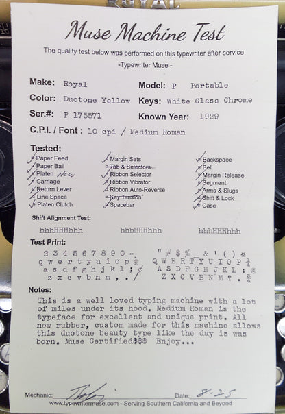 Royal Typewriter Model P Portable, 1929