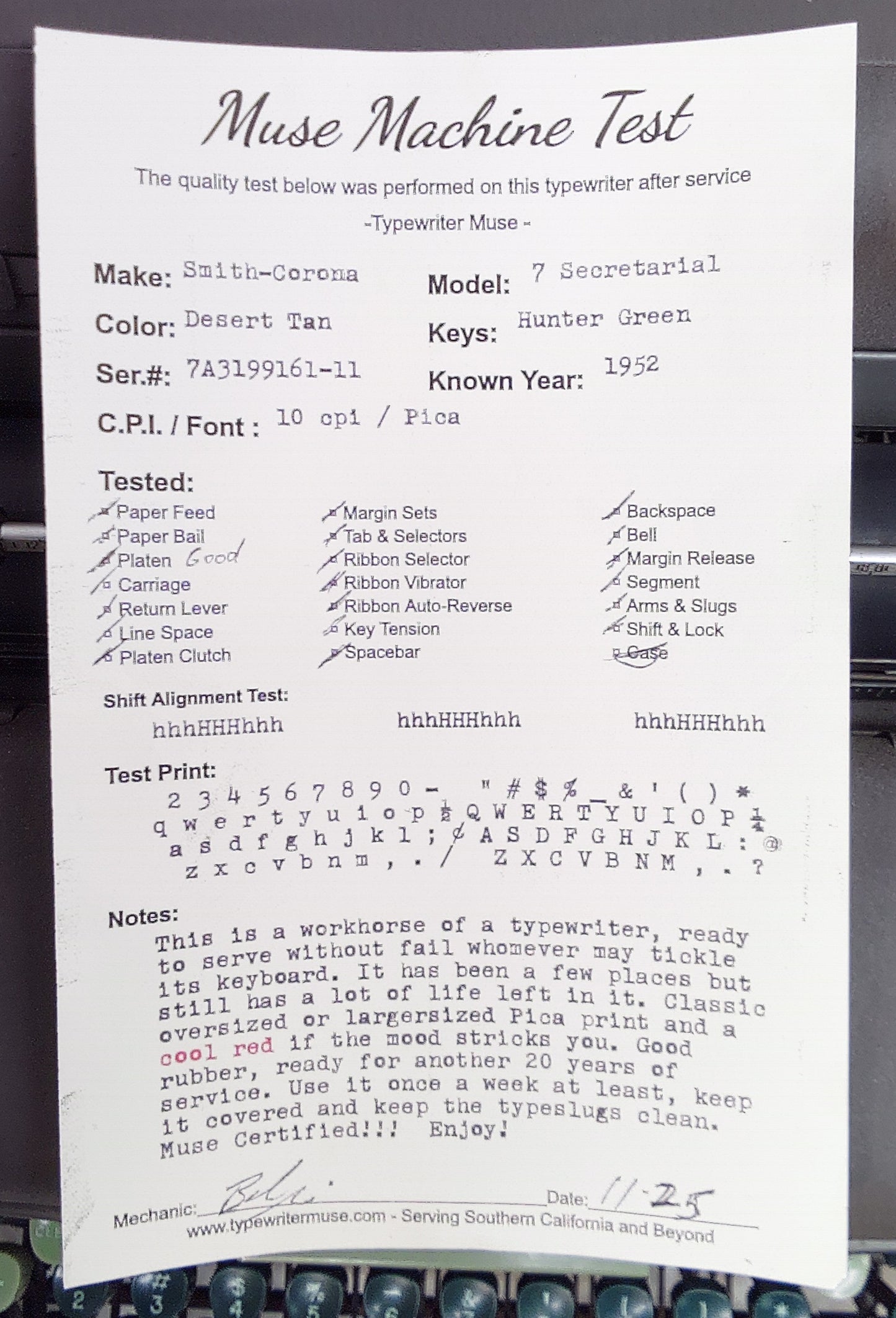 Smith Corona 7 Secretarial Typewriter, 1952