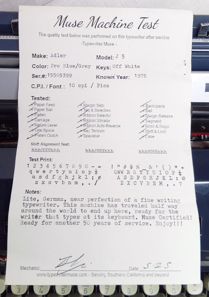 Adler J5 Typewriter 1975