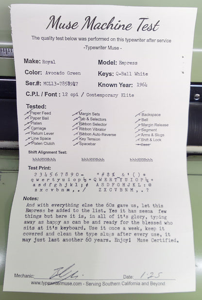 Royal Empress 1964 Standard Typewriter