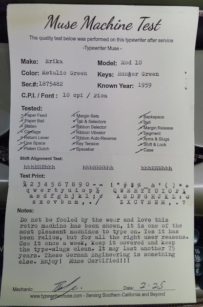 Erika Model 10 Typewriter 1959